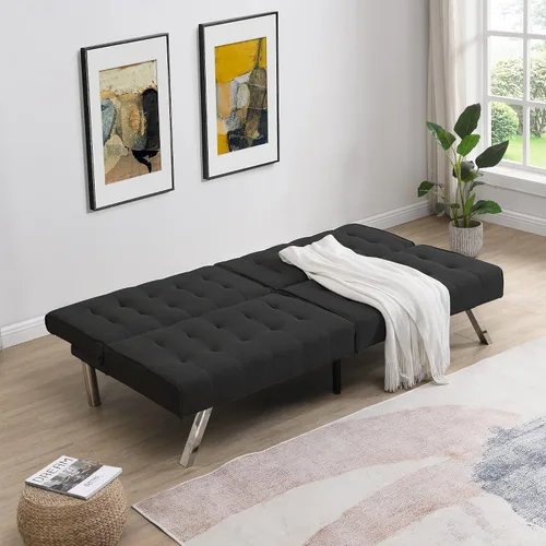 Vista 3 de Moderno sofá cama convertible futón/sofá cama sin brazos/sofá futón/sofá durmiente/3 ángulos ajustables espalda/sofá cama convertible (negro)