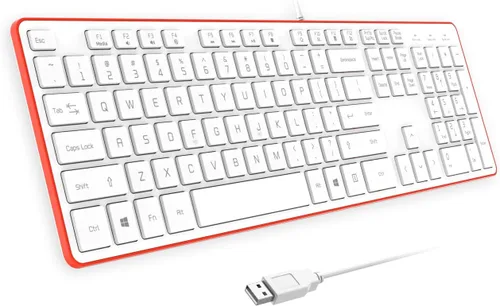 Vista 9 de Teclado con cable USB, teclas cómodas y silenciosas de chocolate, teclado de computadora ultradelgado y duradero con cable (QWERTY) para PC, Windows