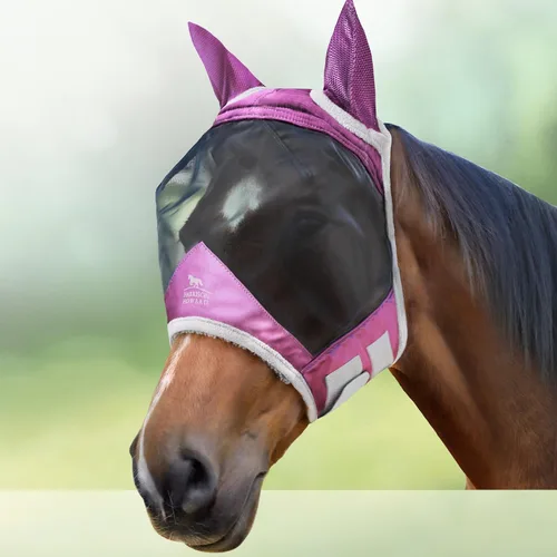 Vista 11 de Harrison Howard Máscara de mosca de caballo luminosa profesional estándar con orejas protección UV para caballo, azul y plateado, pequeño poni