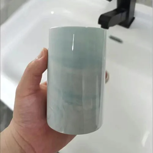 Vista 7 de Taza de cerámica de mármol, soporte para cepillos de dientes creativo, taza para beber simple (azul)