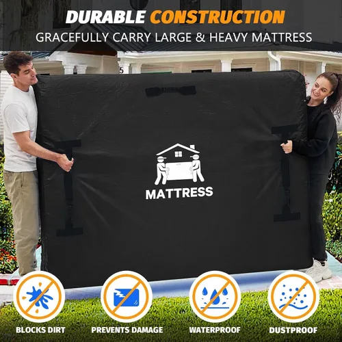 Vista 4 de Bolsas para colchón para mudanza, BETU protector de colchón impermeable funda de colchón tamaño completo bolsas de almacenamiento con 8 asas Negro