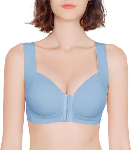 Vista 9 de FallSweet Sujetador con cierre frontal para mujer, push up sin aros, sin costuras, cómodo brassiere Gris