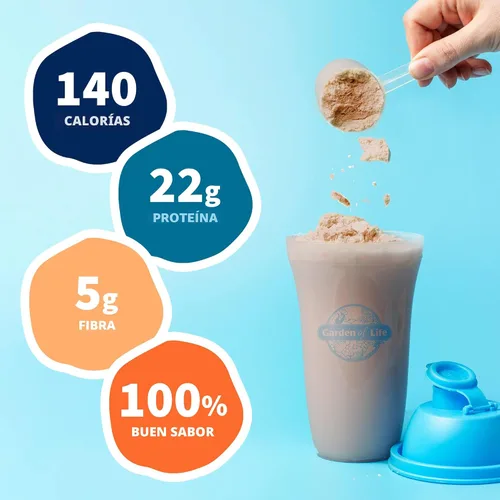 Vista 3 de Polvo de proteína vegana orgánico con vitaminas y probióticos; batido de proteínas puro, sin azúcar, chocolate, bandeja de 10 porciones