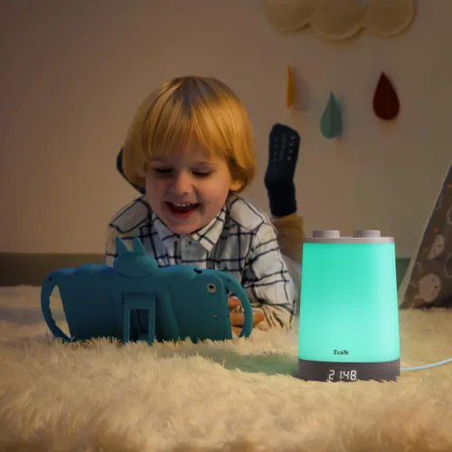 Vista 8 de Máquina de sonido para bebé, luz nocturna para niños, reloj despertador, máquina de ruido blanco para dormir, reloj de despertador para niños