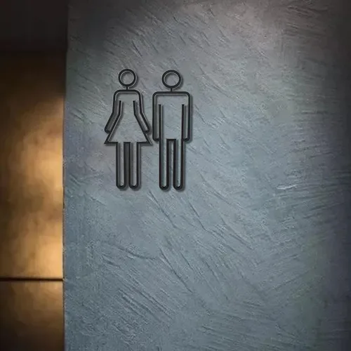 Vista 7 de Letrero de baño acrílico con adhesivo en la parte posterior para hombres y mujeres, letreros de puerta de baño, letreros de baño para negocios, Negro