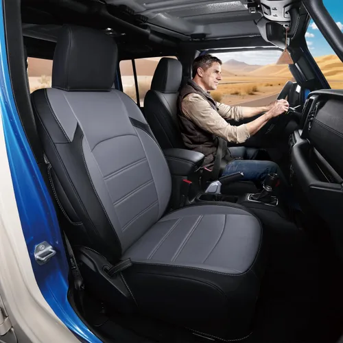 Vista 6 de Fundas de asiento para Jeep Gladiator, piel sintética de alta calidad, impermeable, resistente a los arañazos, ajuste personalizado para Jeep