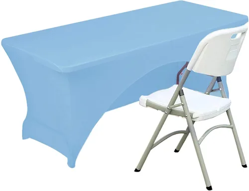Vista 8 de Funda de mesa de poliéster ajustada de 4 pies con spandex, cubierta de mesa elástica, protector de mesa con parte trasera abierta - Negro