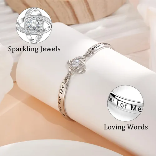 Vista 5 de JOGDIAM Regalos de joyería para mujeres con tarjeta de mensaje de regalo, regalos para mamáabuelahijahermana, pulsera grabada con nudo de amor