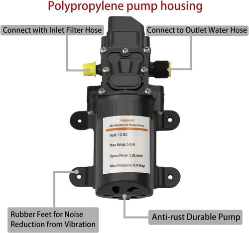 Vista 6 de Bomba eléctrica de lavado a presión, 12 V, 100 W, portátil, de alta presión, kit de bomba de agua inteligente para automóvil, caravana, hogar