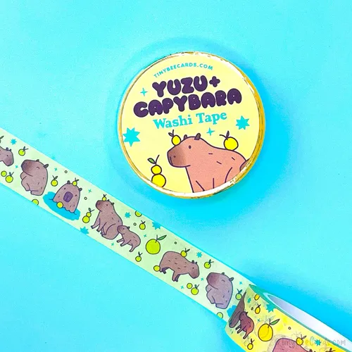 Vista 3 de Tiny Bee Cards Cinta Washi Capybara y Yuzu