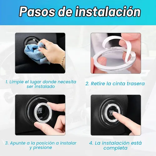 Vista 4 de Calcomanías de anillo de arranque de motor con cristales de imitación brillantes, paquete de 2 cubiertas/adhesivos para botón de arranque de Doble