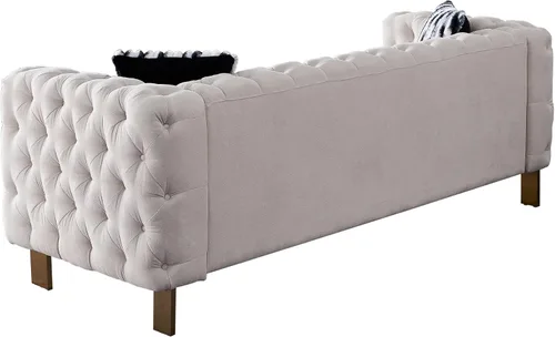 Vista 7 de Sofá/sofá moderno de terciopelo, sofá de sala de estar, sofá tapizado, sofá de dos plazas con patas doradas y 2 cojines para sala de estar Beige