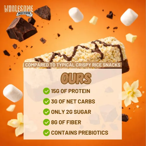 Vista 6 de Barritas de Arroz Crujiente de Proteína, 15g de Proteína, 3g-7g de Carbohidratos Netos, Bajo en Carbohidratos, Esponjoso, Suave, Gomoso, Sin Gluten