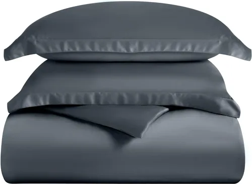 Vista 2 de SUPERIOR Juego de funda de edredón de rayón de bambú de 300 hilos, incluye 1 funda de edredón con cierre de botón, 2 fundas de almohada, suave