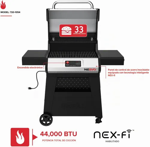 Vista 2 de Neevo - Parrilla de propano inteligente 44,000 BTU, barbacoa de 2 quemadores al aire libre, control electrónico, 714 pies cuadrados en espacio