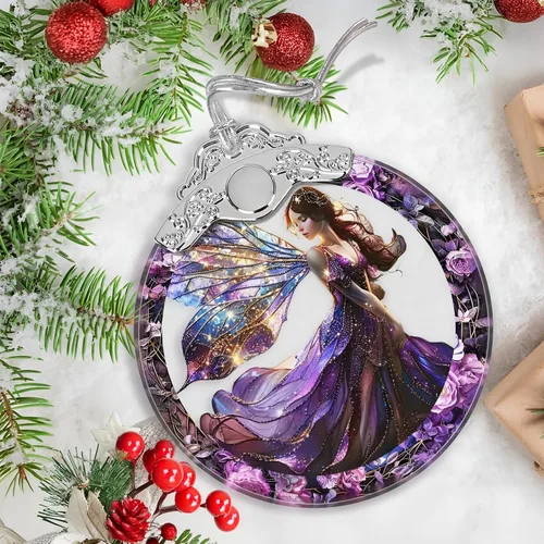 Vista 5 de Ornamento de Hada de Vidrio Emplomado de Navidad - Decoración para el Hogar - Ideas de Regalos Navideños - Intercambio de Regalos - Hada Hermosa