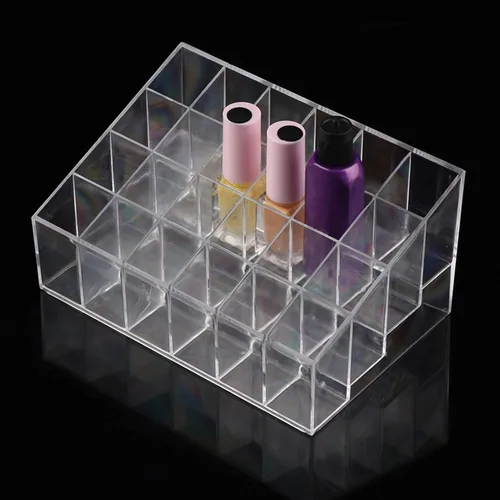 Vista 3 de Transparent Lipstick Holder Plastic Makeup Organizer 24 Grids Nail Polish Storage for Home and Salons