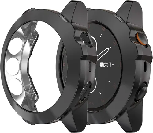 Vista 2 de Compatible con Garmin Fenix 5X/5XPlus/5X Sapphire Case, TPU plateado protector protector para 2.008 in Fenix 5X Watch Case (negro)