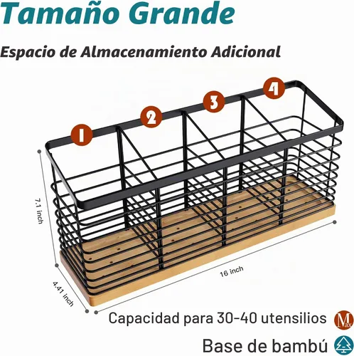 Vista 2 de Suli Soporte extra grande para utensilios de cocina, 4 compartimentos