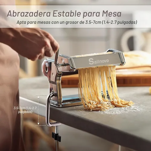 Vista 5 de Sailnovo Máquina para hacer pasta, máquina para hacer pasta de rodillo 180, 9 ajustes de grosor ajustables, máquina de fideos 2 en 1 con rodillos