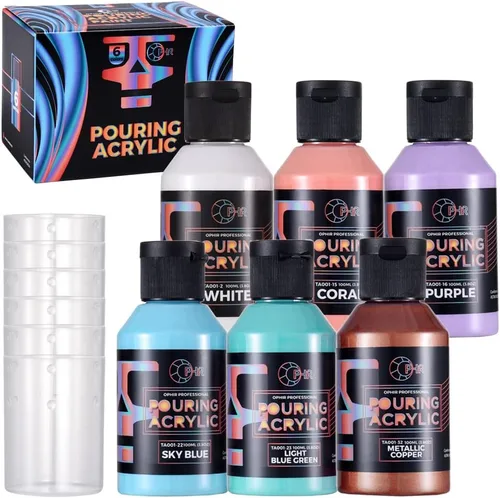 Vista 10 de OPHIR Total 22.8OZ Set de Pintura Acrílica para Verter, 3 Suministros de Pintura Acrílica Premezclada para Verter en Negro y 3 en Blanco, para Juego