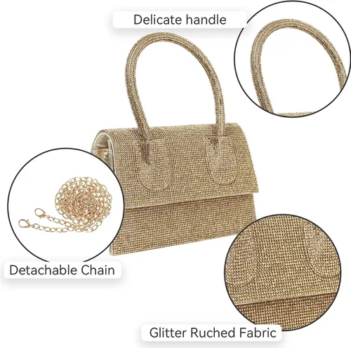 Vista 3 de Bolsos de mano con asa superior para mujer, elegante y elegante, con cuentas brillantes, bolso de mano, bolso cruzado de cadena para noche, fiesta