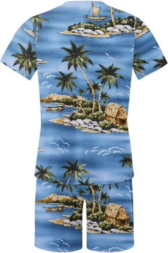 Vista 5 de Conjunto deportivo para hombre, conjunto de 2 piezas, camiseta hawaiana de manga corta y pantalones cortos, traje deportivo casual para la playa