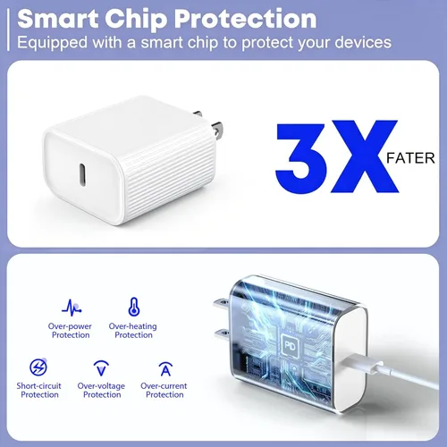 Vista 4 de Cargador rápido para iPhone 17/16/15, carga rápida extra larga de 10 pies, paquete de 3 bloques USB-C a USB C, cable de carga rápida para iPhone