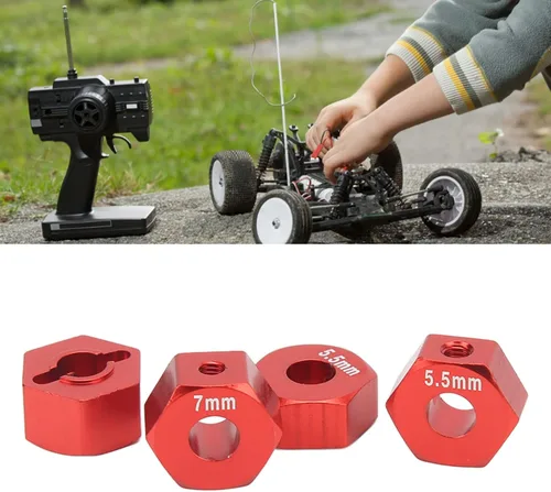 Vista 9 de Cubo de rueda RC, 4 piezas de aleación de aluminio RC hexagonal, cubo de neumático de vehículo RC, juego de accesorios para 1/10 Slash 4x4 rustler