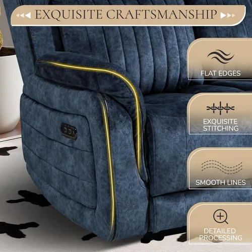 Vista 7 de Sofá reclinable eléctrico con gravedad cero, sillón reclinable eléctrico con reposacabezas ajustable, carga inalámbrica, puertos USB/C, sofá Azul