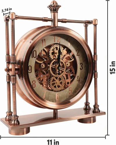 Vista 3 de Reloj de escritorio con engranajes móviles de oro rosa de 11 pulgadas