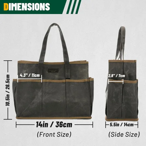 Vista 2 de Bolsa de herramientas de lona encerada resistente de 16 onzas, bolsa de herramientas de jardín Bolsa portátil de almacenamiento de herramientas