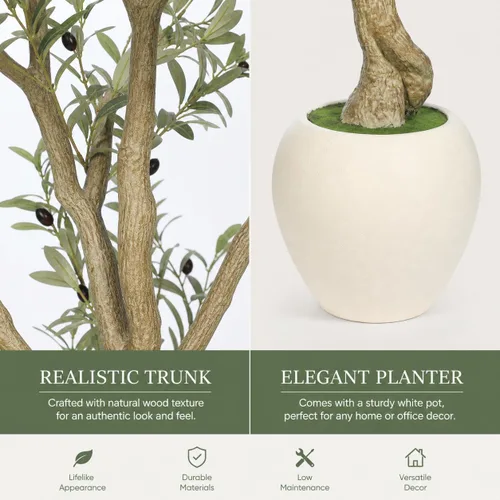 Vista 3 de Árbol de olivo sintético de 6 pies para interior con maceta, planta