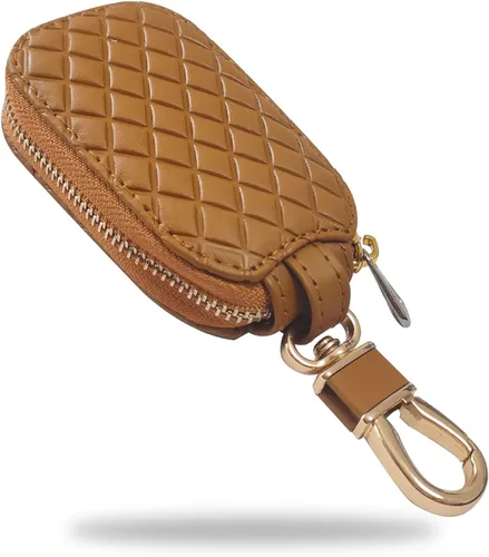 Vista 8 de Funda universal para llave de automóvil, funda de cuero para llavero inteligente, protector antiarañazos con cremallera y gancho de metal