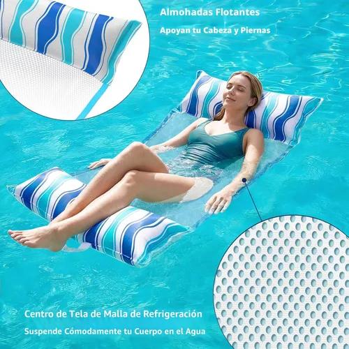 Vista 4 de Jasonwell Inflatable Pool Hammock Float - Water Hammock Pool Floaties Multi-Purpose (Saddle Lounge Chair Drifter) 4 in 1 Lake Beach Floating Azul