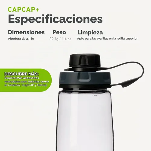 Vista 5 de humangear capCAP+ Convierte aberturas de boca ancha Apertura fácil y segura Material apto para alimentos Tapa de accesorio para botella