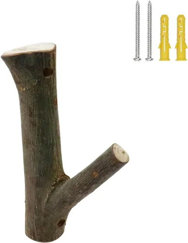 Vista 6 de 4 ganchos de pared de madera real con ramas de árbol de granja, rústico decorativo de madera con tronco de corteza de grosor de 0.8 in a 1.2 in