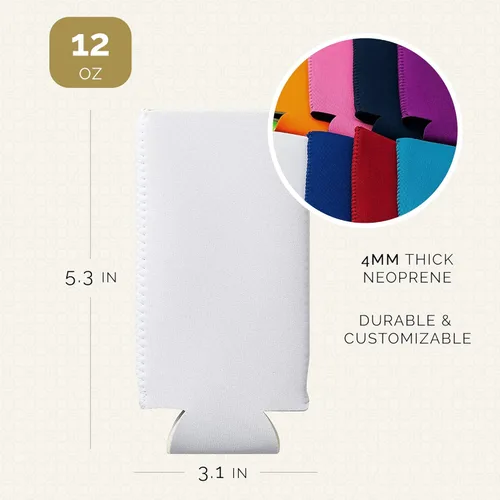Vista 8 de Paquete de 12 fundas delgadas para enfriar latas, aislantes plegables de neopreno en blanco de 12 onzas, enfriadores de bebidas delgados para Surtido