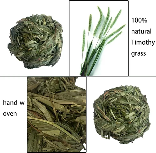Vista 6 de 6 piezas Bunny Timothy Grass Ball Natural Chew Toy Woven Masticar Juguetes Conejo Molar Pequeños Animales Molar Dientes Adecuado para Hámster