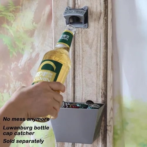 Vista 3 de Abridor cuadrado de tapa de botella de cerveza montado en la pared plata antigua