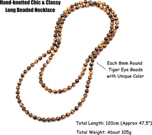 Vista 4 de PEARLADA Collar Largo de Cuentas de Ojo de Tigre Turquesa Interminable Hecho a Mano para Joyería de Mujeres 47.5