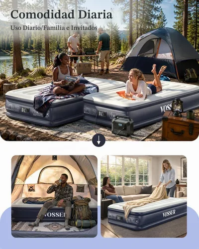 Vista 4 de VOSSER Colchón de aire individual XL con bomba incorporada, colchón inflable extra largo de 13 pulgadas elevado de 80 pulgadas, cama de aire Azul