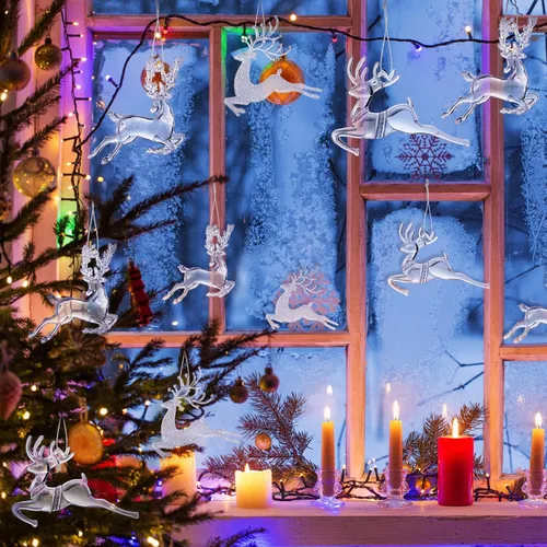 Vista 4 de Bencailor 6 piezas de adornos de reno acrílicos para árbol de Navidad, cascanueces de cristal, reno bailando, figura colgante decorativa, adornos