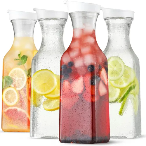 Vista 8 de NETANY Jarra de agua de plástico de 50 onzas con tapa abatible, juego de 2 recipientes de jugo de base cuadrada, jarra de plástico transparente