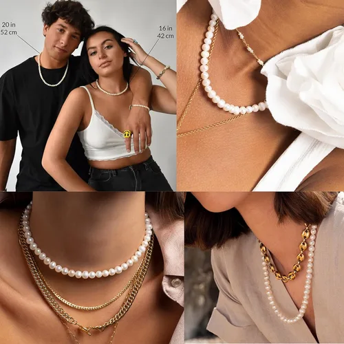 Vista 3 de Collar de perlas para hombre, gargantilla de perlas sintéticas para mujer, joyería de verano