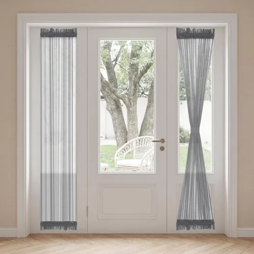 Vista 29 de H. Versailtex Lino Natural y Poly semi-láminas Premium suaves y ricos materiales paneles de cortina con abrazadera ajustable para patio Gris