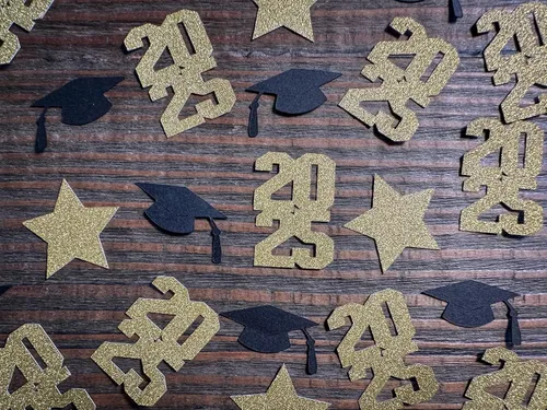 Vista 2 de Gold 2025 Graduation Party Confetti with Gold Stars and Black Caps