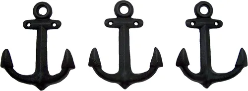 Vista 3 de Wowser Ganchos náuticos de hierro fundido para pared, 6 pulgadas, juego de 3 (negro)