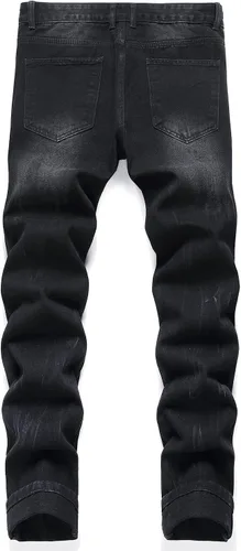Vista 2 de OAKITA Jeans para hombre, diseño de letras gráficas, rasgados, ajustados, pierna recta, jeans para hombres