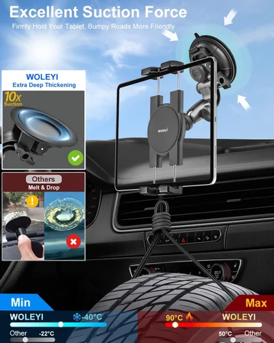 Vista 3 de Soporte de tableta resistente para coche/camión – [Ventosa superventosa] Soporte de tableta de parabrisas con adaptador de tornillo de 1/4 pulgadas